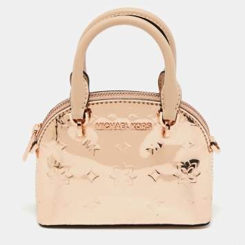Pre Owned Michael Kors Rose Gold Patent and Leather Extra Small Emmy Dome Satchel