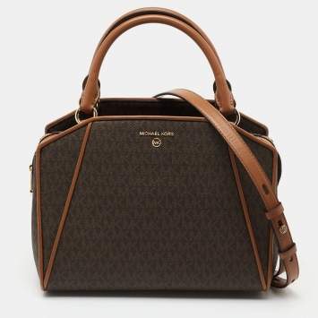 Pre Owned Michael Kors Signature Coated Canvas and Leather Medium Cleo Tote