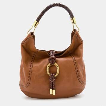 Pre Owned Michael Kors Brown Leather Braided Handle Hobo