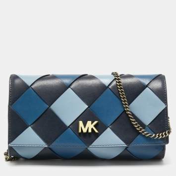 Pre Owned Michael Kors Blue Woven Leather Large Mott Clutch Bag