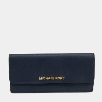 Pre Owned Michael Kors Blue Leather Jet Set Travel Wallet