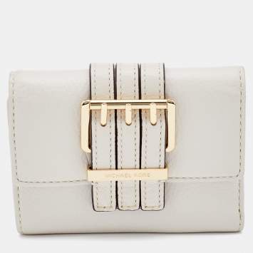 Pre Owned Michael Kors White Leather Gansevoort Compact Wallet