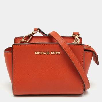 Pre Owned Michael Kors Orange Leather Selma Crossbody Bag
