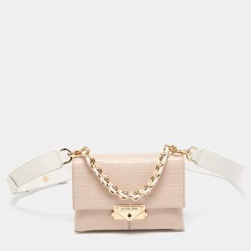 Pre Owned Michael Kors Pink/White Croc Embossed Leather Cece Shoulder Bag