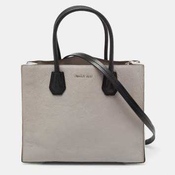 Pre Owned Michael Kors Grey/Black Leather Mercer Satchel