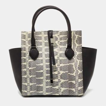 Pre Owned Michael Kors Black/White Watersnake Leather Miranda Tote 