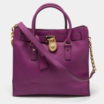 Pre Owned MICHAEL Michael Kors Purple Leather Large Hamilton North South Tote