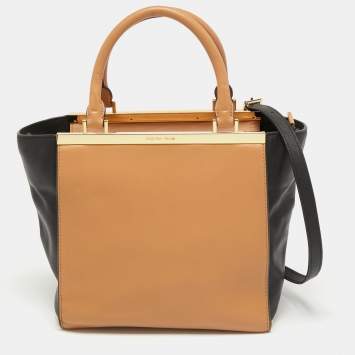 Pre Owned Michael Kors Black/Beige Leather Lana Tote