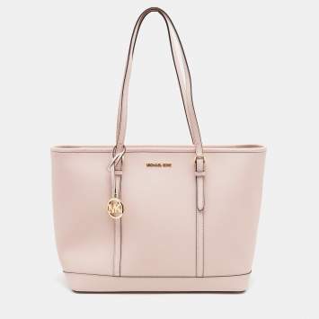 Pre Owned Michael Kors Light Pink Saffiano Leather Jet Set Shopper Tote