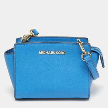 Pre Owned Michael Kors Light Blue Leather Mini Selma Crossbody Bag