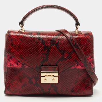 Pre Owned Michael Kors Tri Color Python Embossed and Leather Sloan Top Handle Bag