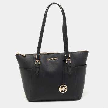 Pre Owned Michael Kors Black Leather Medium Jet Set Top Zip Tote