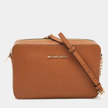 مملوكة مسبقًا MICHAEL Michael Kors Brown Saffiano Leather Jet Set Camera Crossbody Bag