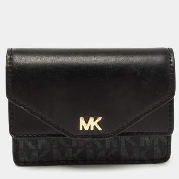 Pre Owned Michael Kors Black/Grey Signature Coated Canvas and Leather Card Case