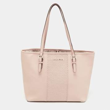Pre Owned Michael Kors Light Pink Saffiano Leather Studded Jet Set Tote