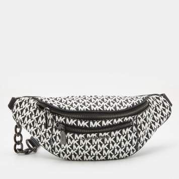 Pre Owned Michael Kors Black/White Signature Coated Canvas Mott Belt Bag
