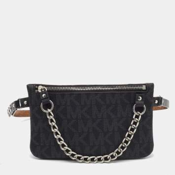 Pre Owned Michael Kors Black Signature Coated Canvas Chain Fanny Belt Bag