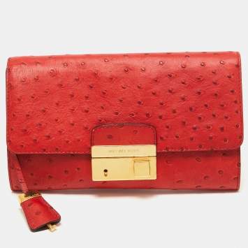 Pre Owned Michael Kors Red Ostrich Embossed Leather Gia Clutch