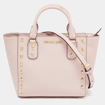 Pre Owned Michael Kors Pink Leather Sandrine Studded Tote