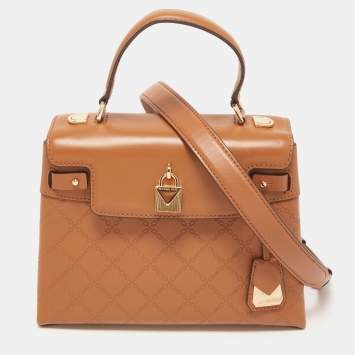 Pre Owned Michael Kors Brown Quilted Leather Medium Gramercy Top Handle Bag