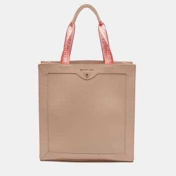 Pre Owned Michael Kors Light Pink Leather Logo Handle Tote 