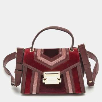 Pre Owned Michael Kors Tri Color Leather and Velvet Mini Whitney Top Handle Bag