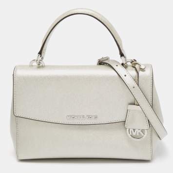 Pre Owned Michael Kors Silver Leather Small Ava Top Handle Bag
