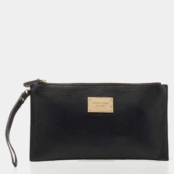 Pre Owned Michael Kors Black Leather Wristlet Pouch