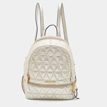 Pre Owned Michael Kors Gold Holographic Leather Medium Rhea Backpack