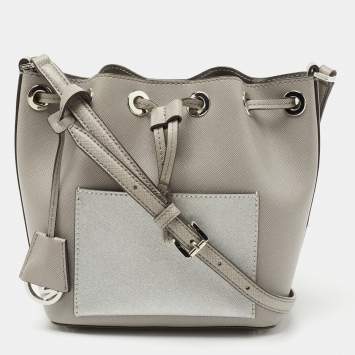 Pre Owned Michael Kors Grey/Silver Saffiano Leather Small Greenwich Bucket Bag