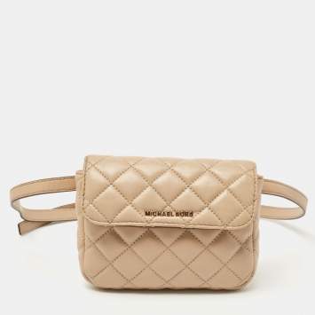 Pre Owned Michael Kors Beige Quilted Leather Sloan Belt Bag
