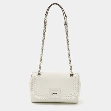 Pre Owned Michael Kors White Saffiano Leather Hannah Perforated Flap Shoulder Bag