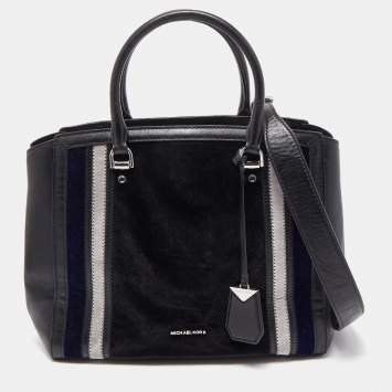 Pre Owned Michael Kors Black/Multicolor Leather and Velvet Benning Tote