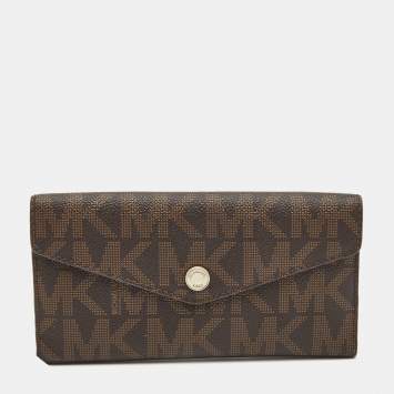 Pre Owned Michael Kors Brown Monogram Coated Canvas Continental Wallet