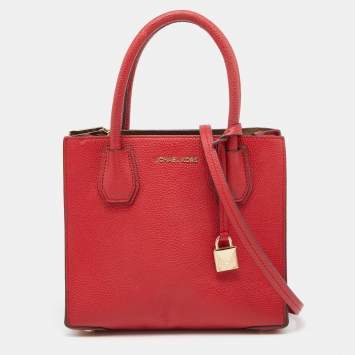 Pre Owned Michael Kors Red Leather Mini Mercer Tote