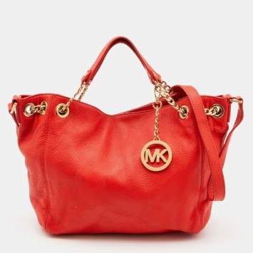 Pre Owned Michael Kors Orange Leather Chain Hobo