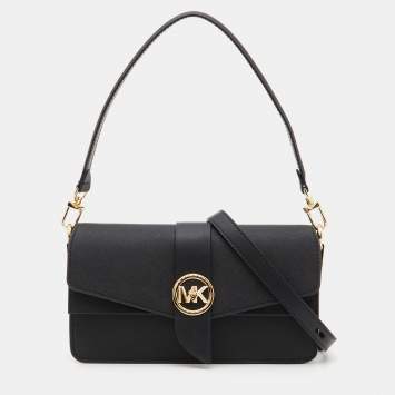 Pre Owned Michael Kors Black Leather Medium Greenwich Shoulder Bag