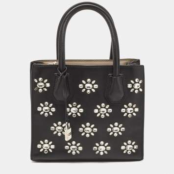 مملوكة مسبقًا Michael Kors Black Leather Small Crystals Embellished Mercer Tote