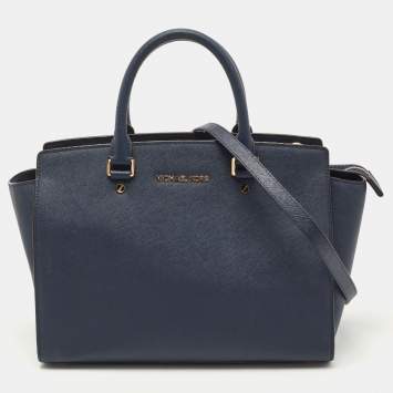 Pre Owned Michael Kors Blue Saffiano Leather Large Selma Satchel