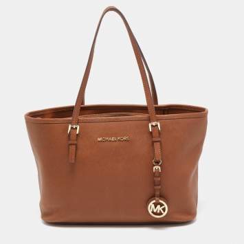 Pre Owned Michael Kors Brown Leather Small Jet Set Travel Tote