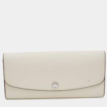 Pre Owned Michael Kors Off White Leather Flap Continental Wallet 