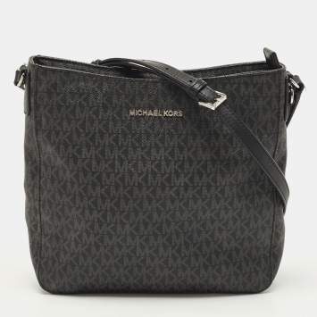 Pre Owned Michael Kors Black Signature Coated Canvas and Leather Jet Set Messenger Bag