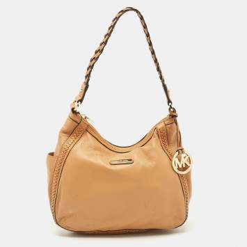 Pre Owned Michael Kors Brown Leather Braided Handle Hobo
