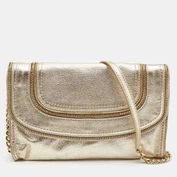 Pre Owned Michael Kors Gold Leather Naomi Clutch Bag