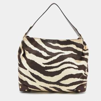 Pre Owned MICHAEL Michael Kors Brown/Beige Zebra Print Canvas and Leather Hobo