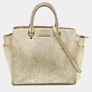 مملوكة مسبقًا Michael Kors Gold Lizard Embossed Leather Large Selma Satchel