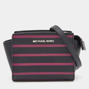 Pre Owned Michael Kors Black/Pink Saffiano Leather Mini Selma Crossbody Bag