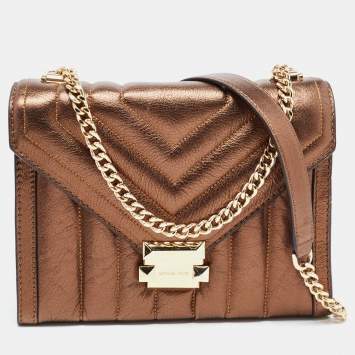 Pre Owned Michael Kors Bronze Quilted Leather Whitney Shoulder Bag