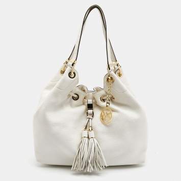 Pre Owned Michael Kors White Leather Camden Drawstring Hobo