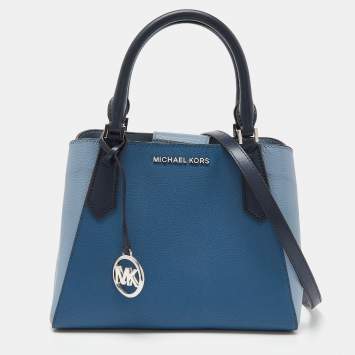 Pre Owned Michael Kors Multi Tone Blue Leather Small Kimberly Satchel